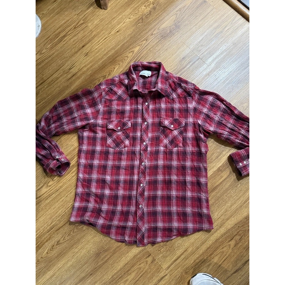 Wrangler Wrancher Shirts Men's Pearl Snap Flannel Shirt Red (see Measurements)